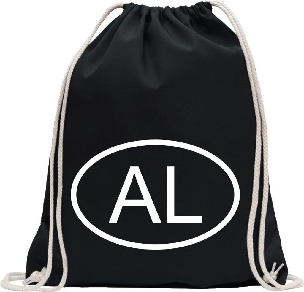 Kiwistar - Turnbeutel - schwarz - Albanien AL - Fun Rucksack Sport Beutel Gymsack Baumwolle mit Ziehgurt