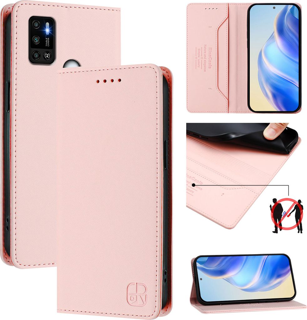 Lederhülle für Tecno Spark 5 Air /Spark 6 Air Hülle Flip Brieftasche Kartenfächern Ständer Schutzhülle Pink