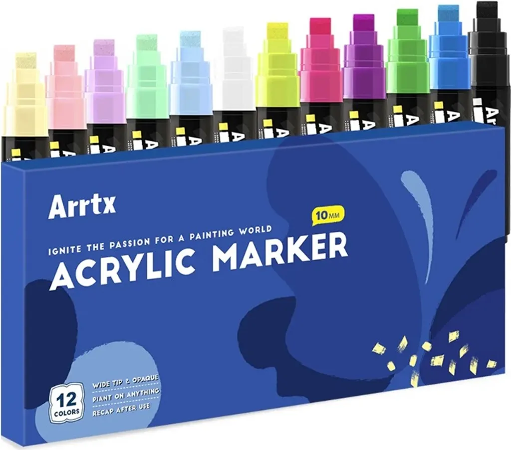 Arrtx Jumbo Marqueurs Acryliques 12 Couleurs avec Pointe Large 10mm
