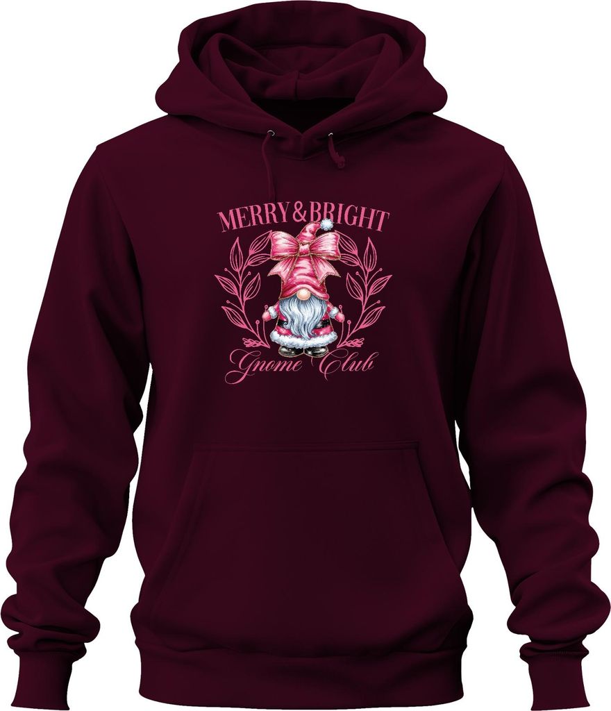 Merry & Bright Gnome Club Rosa - Weihnachten Xmas Christmas Uni Hoodie Kapuzenpullover, Burgundy, XXL