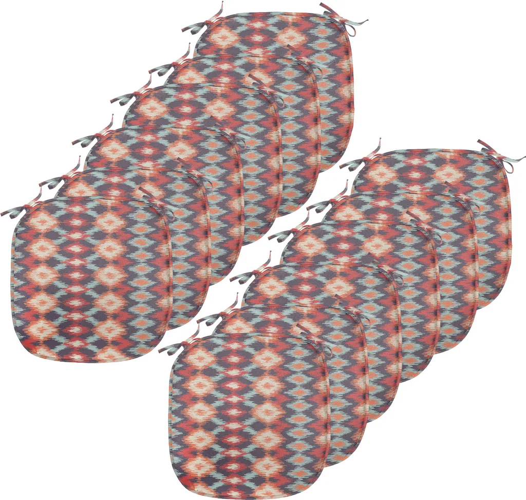 ABAKUHAUS Ikat Galettes de Chaise 40x40 cm Lot de 12 Orange et Seafoam