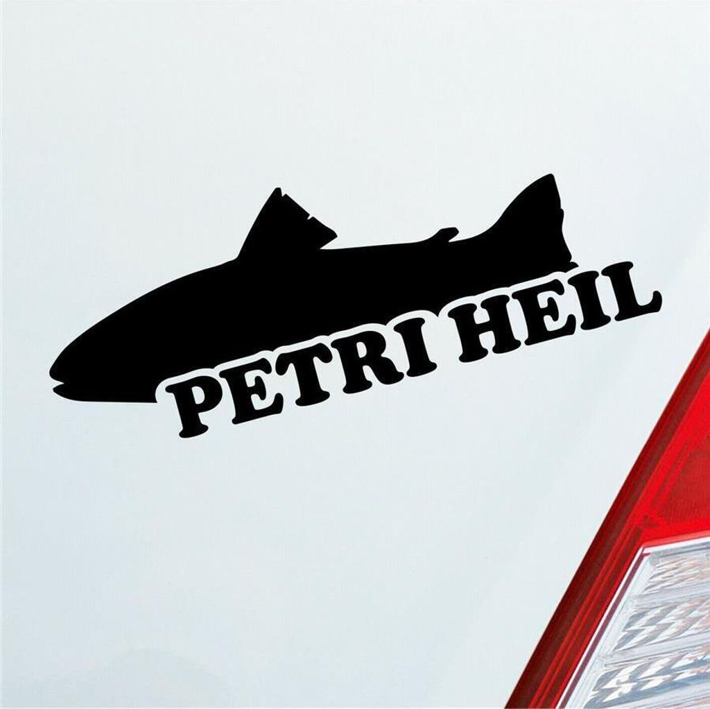 Auto Aufkleber Petri HEIL Gruß Angler Fischer Angeln 20x7 cm Schwarz Glanz Sticker Heckscheibenaufkleber