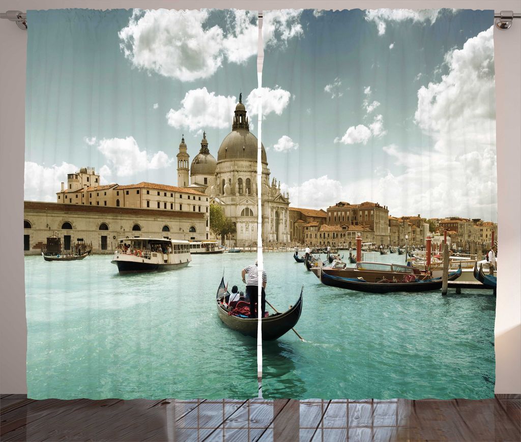 ABAKUHAUS Venedig Rustikaler Gardine, Grand Canal in Luftaufnahme, Schlafzimmer Kräuselband Vorhang mit Schlaufen und Haken, 280 x 175 cm, Türkis...