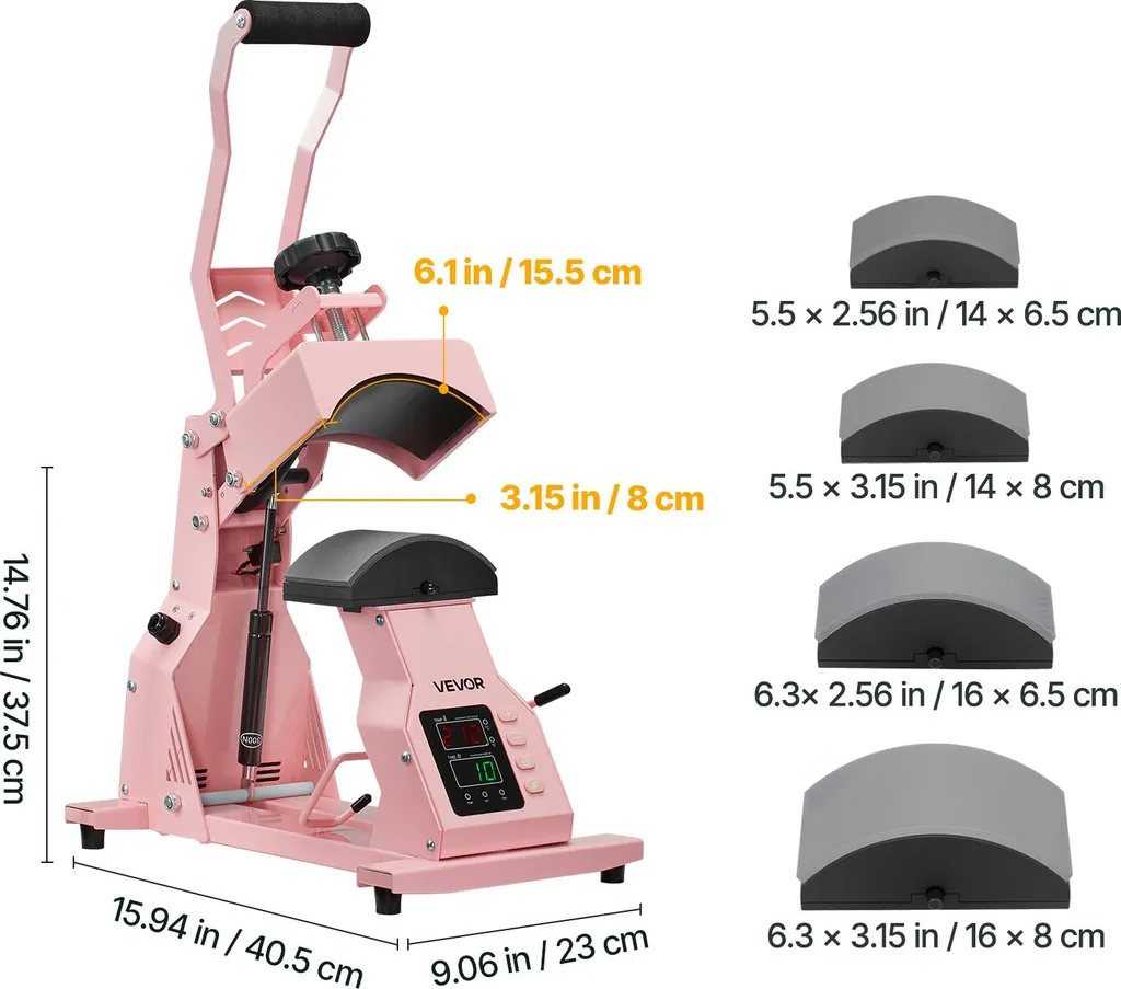 Presse à chapeau VEVOR rose avec 4 plaques interchangeables - 8