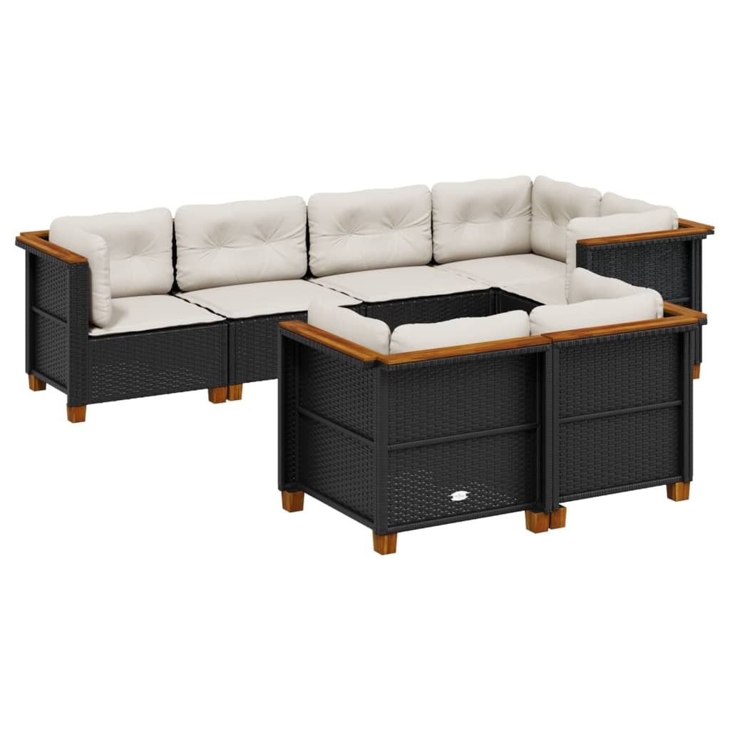 7-tlg. Garten-Sofagarnitur mit Kissen Schwarz Poly Rattan