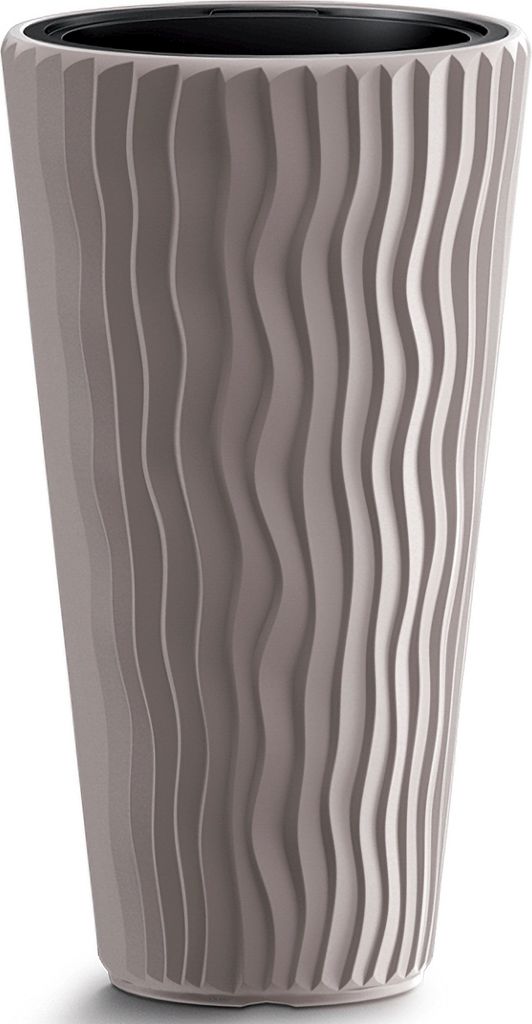 A tall, textured planter pot.