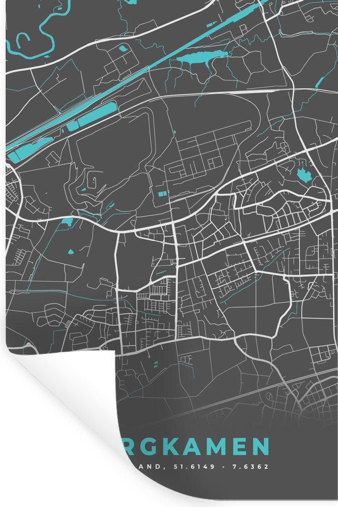 MuchoWow Wandtattoo Wandsticker Wandaufkleber Stadtplan - Deutschlandkarte - Blau - Bergkamen - Karte 20x30 cm Selbstklebend und Repositionierbar...