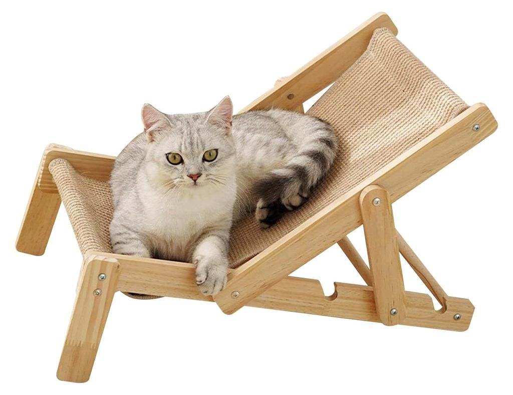 Katzenkratzer Sisal Kratzstuhl für Katzen, Massivholz Katzenbett mit Hängematte