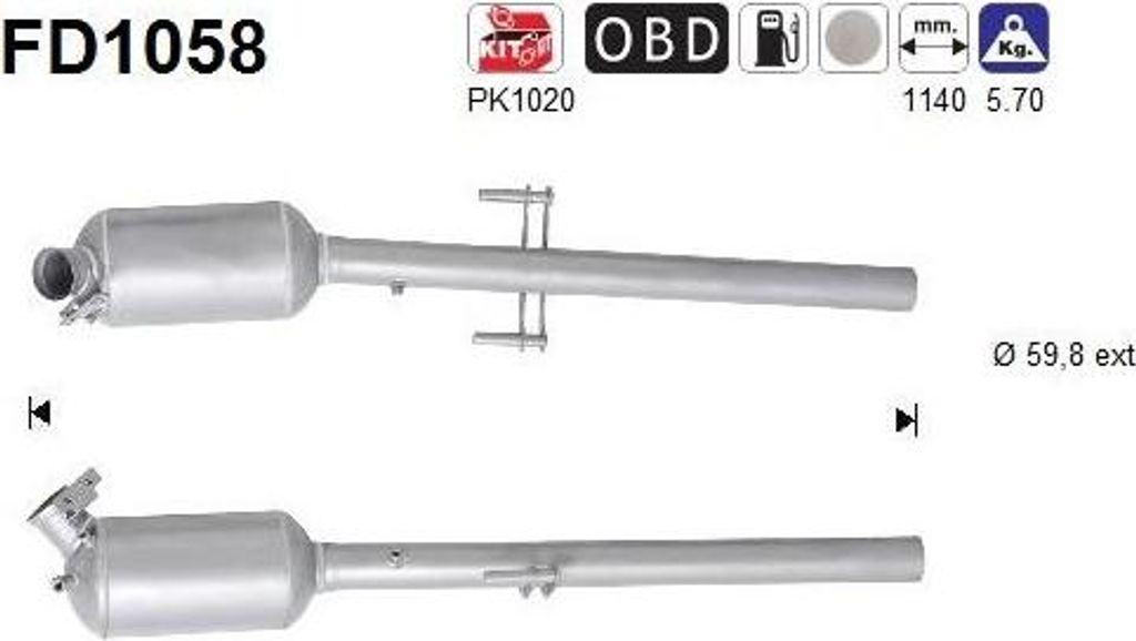 AS FD1058 Dieselpartikelfilter Rußpartikelfilter DPF passend für MERCEDES-BENZ VIANO (W639) Euro 5 Abgasanlage Diesel