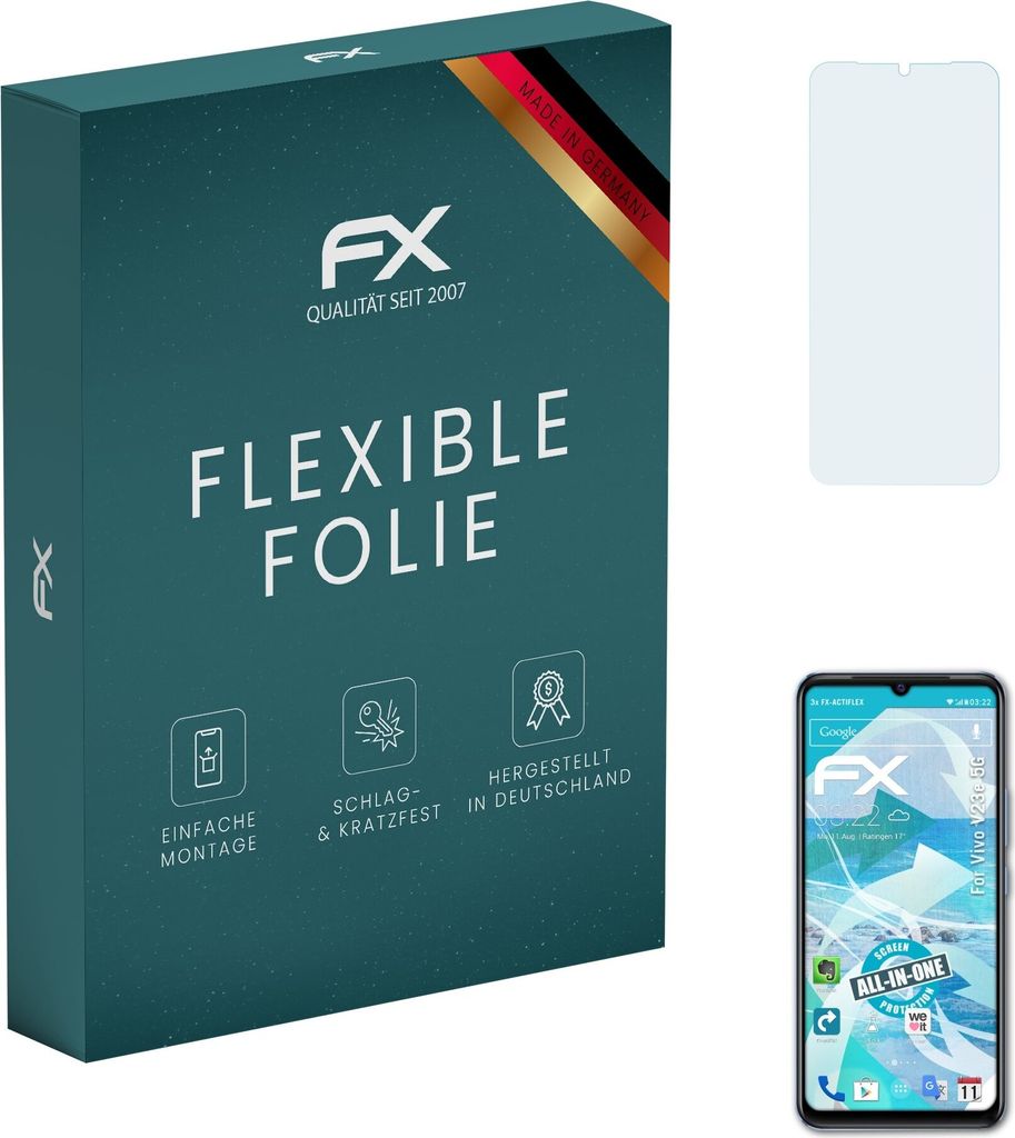 atFoliX FX-ActiFleX 3x Schutzfolie kompatibel mit Vivo V23e 5G Folie