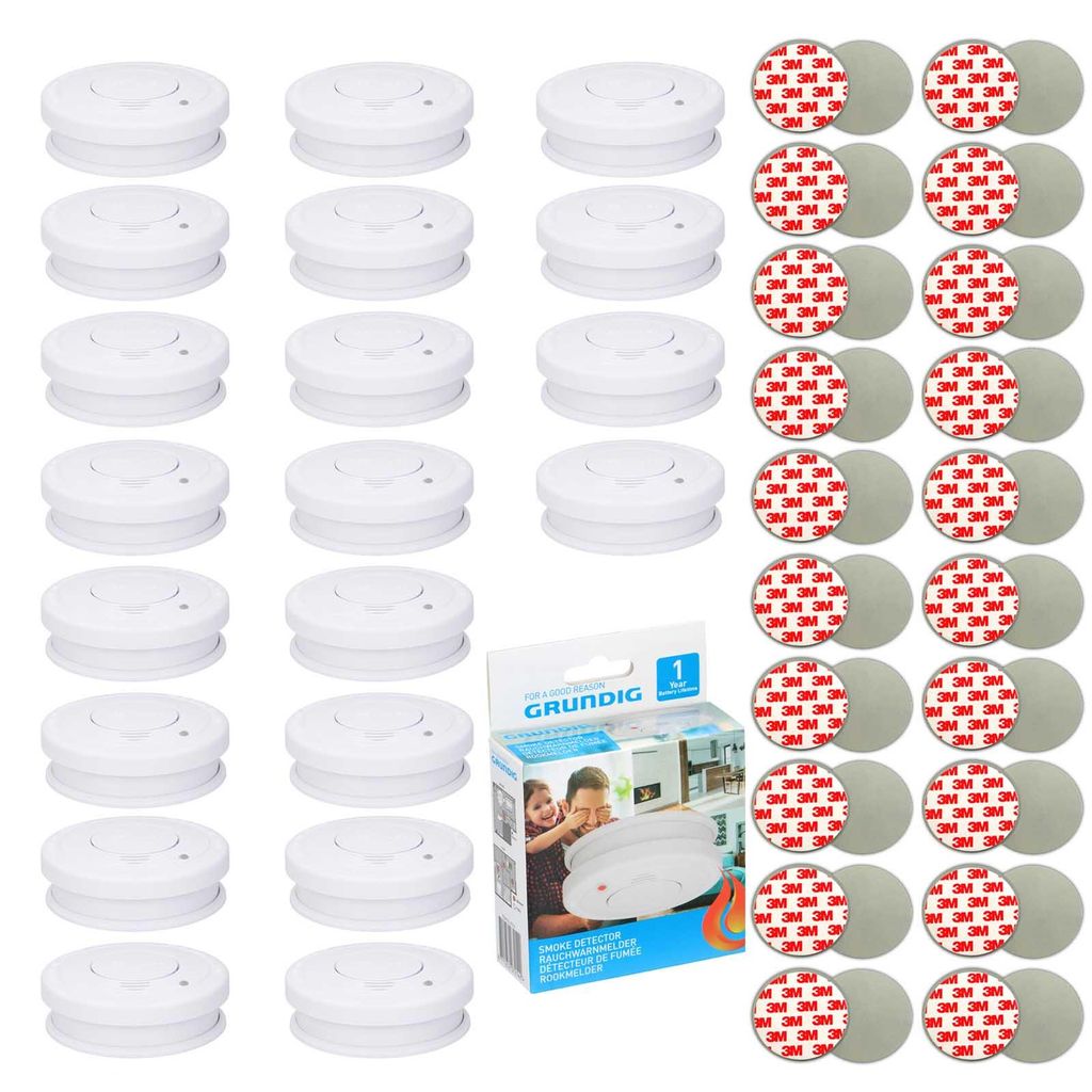 20x Rauchmelder 85dB Inkl. 9V Batterie + 3M Klebepad Set Produktbild 