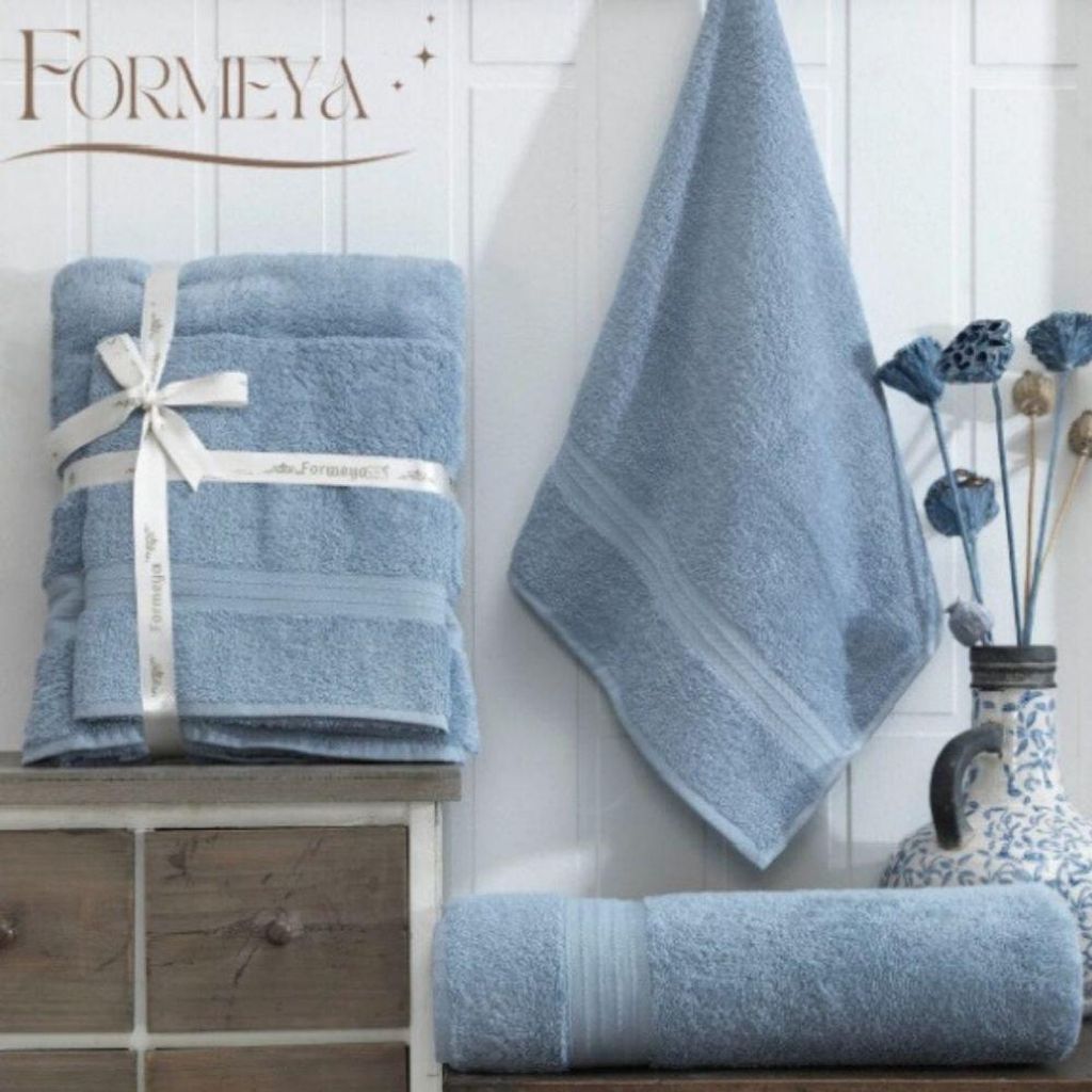 2-teiliges extra großes Badetuchset in Blau (90x170 Duschtuch und 50x85 Haartuch)