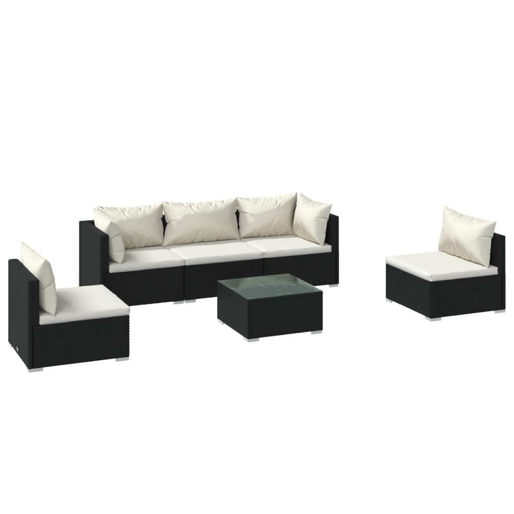 6-tlg. Garten-Lounge-Set mit Kissen Poly Rattan Schwarz