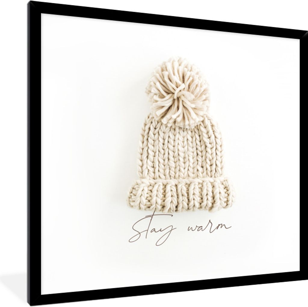 MuchoWow Gerahmtes Poster Mütze - Winter - Weiß 40x40 cm - Poster mit Schwarzem Bilderrahmen Wandposter Rahmen Foto Bilder - Mit Rahmen - Wandd...