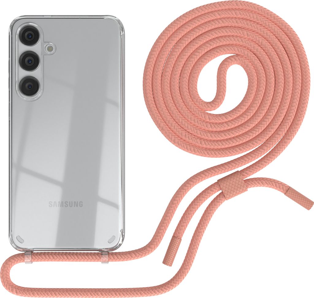 EAZY CASE Handykette für Samsung Galaxy S24 Plus, Clear Case aus Silikon, mit Umhängeband, abnehmbare Endstücke, Handyband in Rosa