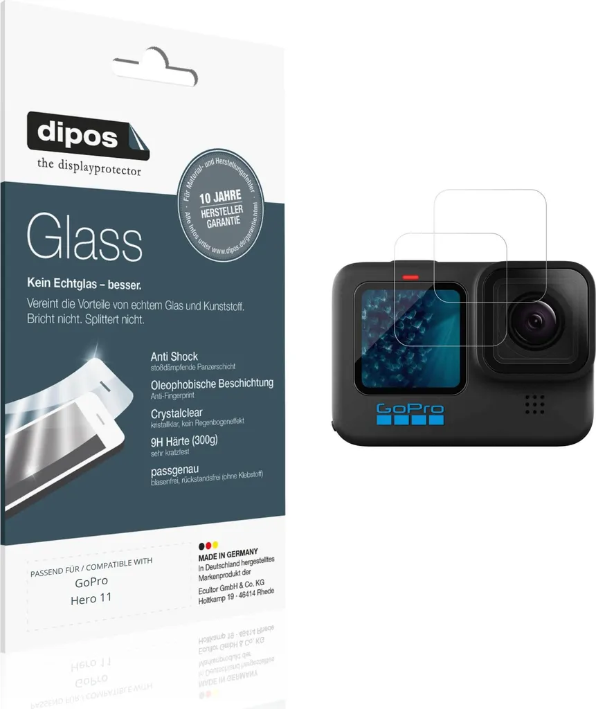 2x Pellicola Protettiva per GoPro Hero 11 Protezione Vetro Flessibile 9H dipos