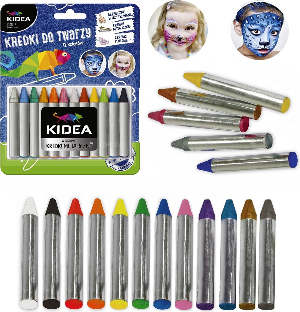 Crayons de couleur pour le visage 12 couleurs x 2,5 g Kidea Image du produit 