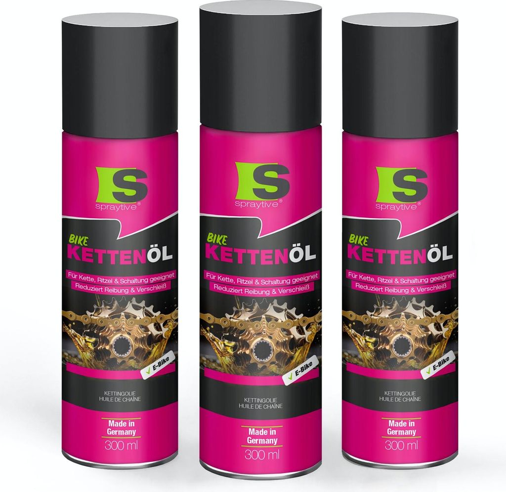 Spraytive 3x 300ml Kettenöl-Spray - für Fahrrad & E-Bike - Fahrradkettenöl - reduziert Reibung & Verschleiß - schützt Kette, Ritzel & Schaltung