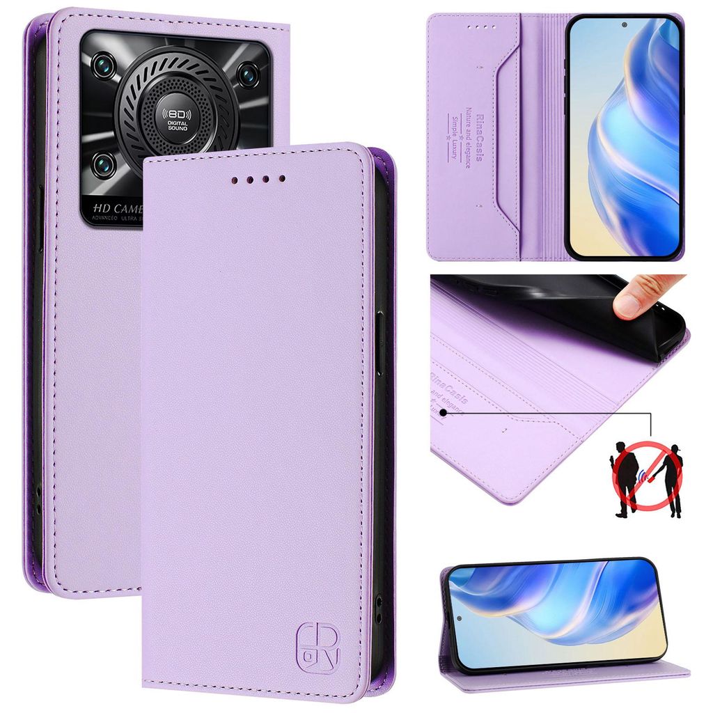 Lederhülle für Oukitel C60 Hülle Flip Brieftasche Kartenfächern Ständer Schutzhülle Violett