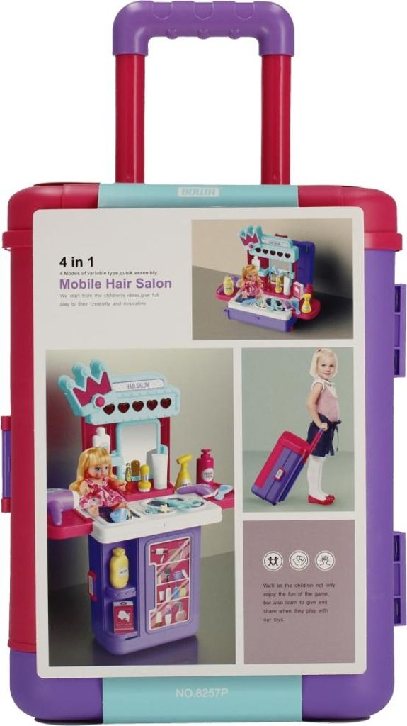 Friseurkoffer 4in1, Haartrockner, Haarschneider, Schere, Shampoo, Haarspülung, Kamm, Spiegel, Stylingspray, Bürste 483208 MC