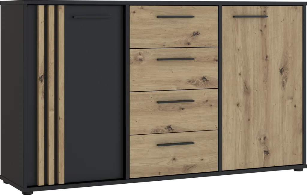 Meuble de séjour CARDIGAN gain de place 142cm Chêne et Noir mat