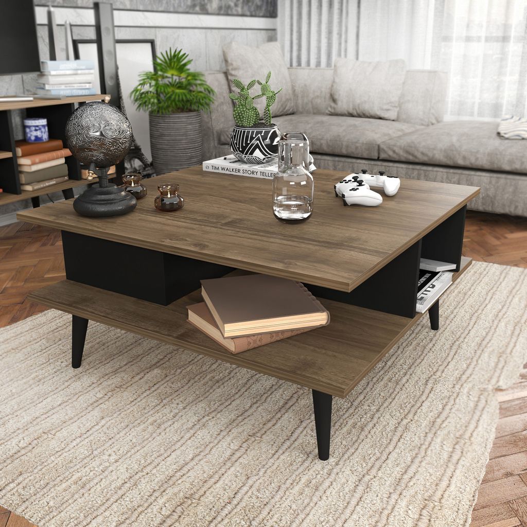 Skye Decor, Akya - Walnut, Black, Couchtische, Nussbaum, 89 x 44 x 89 cm
