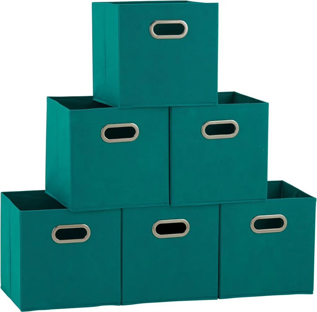Lot de 6 Boîtes de Rangement Cubiques Pliables Aqua Teal pour Étagère