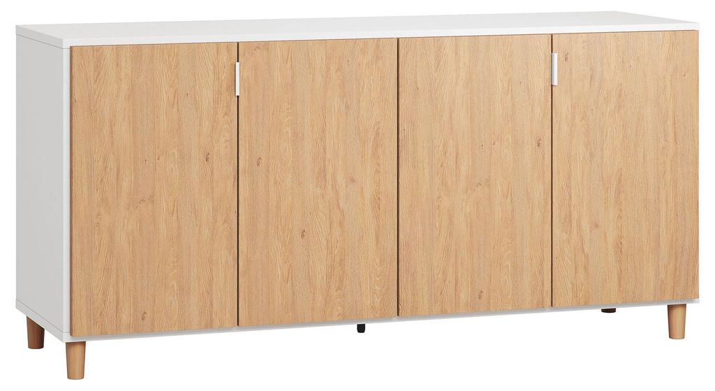 Kommode Arbolita 30, Farbe: Weiß / Eiche - Abmessungen: 78 x 160 x 47 cm (H x B x T)