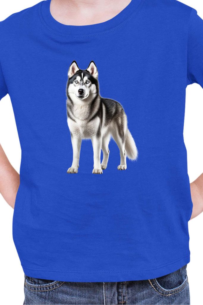 Kinder T-Shirt Dogs Breeds Siberian Husky Dog Breed 005, 12-13 Jahr - 152 / Blau