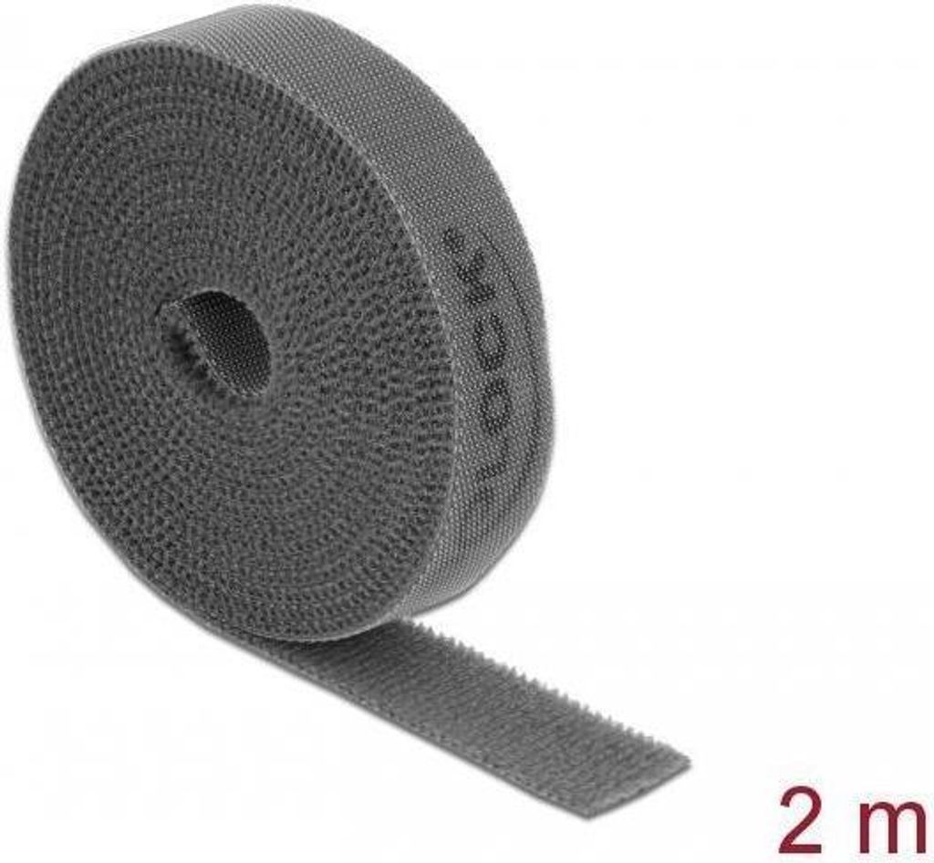 DELOCK Klettband auf Rolle L 2 m x B 15 mm grau