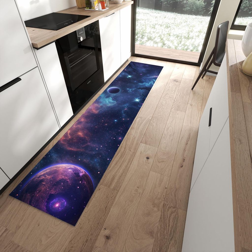 Küchenteppich 60x270cm rutschfest & abwischbar PVC Läufer - Kosmisches Universum