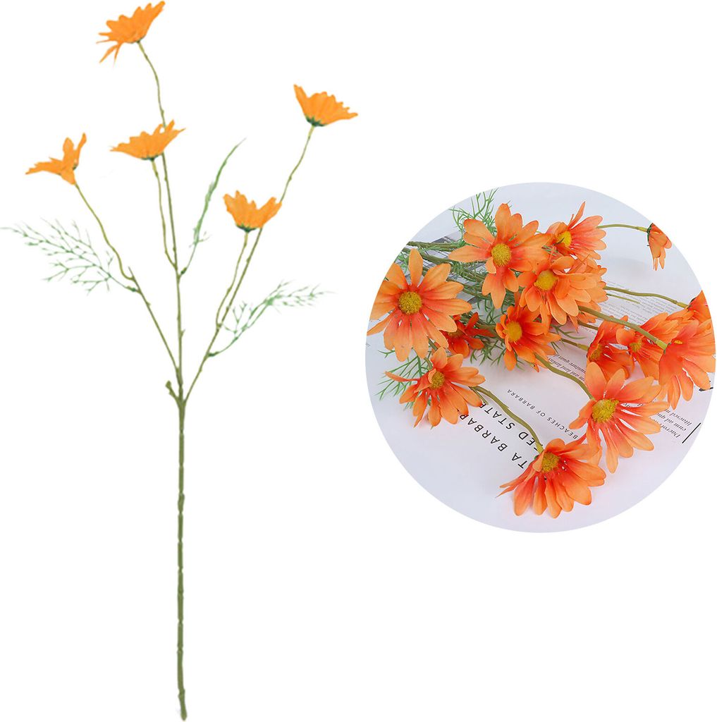 1 PC 5 Köpfe Künstliche Pflanze Lebende Kunstseidenblume leicht zu pflegen Simulation BlumenheimNachbildungation aufrechterhalten-Orange