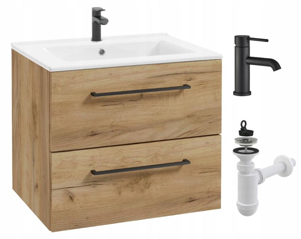 Stamar Waschtisch mit Unterschrank 50 cm Gold Eiche Hängend Produktbild 