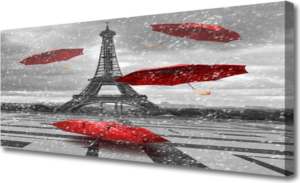 Tulup Leinwand-Bilder 125x50 Wandbild Canvas Kunstdruck Eiffelturm Regenschirm Paris