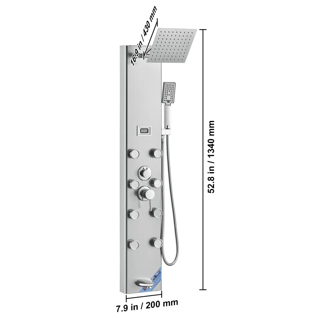 Colonne de Douche Hydromassante Multifonction en Acier Inoxydable - 8