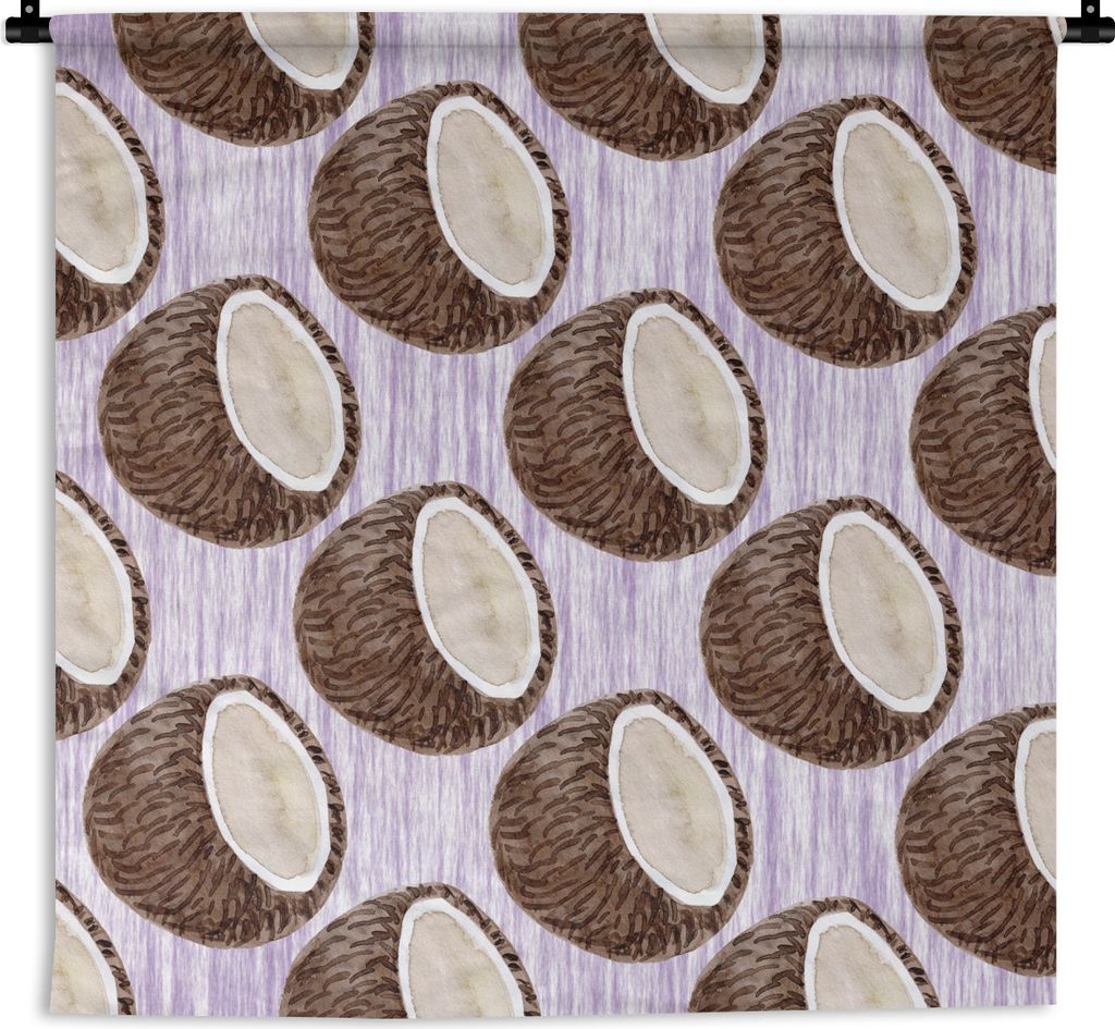 MuchoWow Wandteppich Wandbehang Kokosnuss - Lila - Weiß 150x150 cm Tapisserie Dekoration Wandtuch - Wohnaccessoires - Modernes