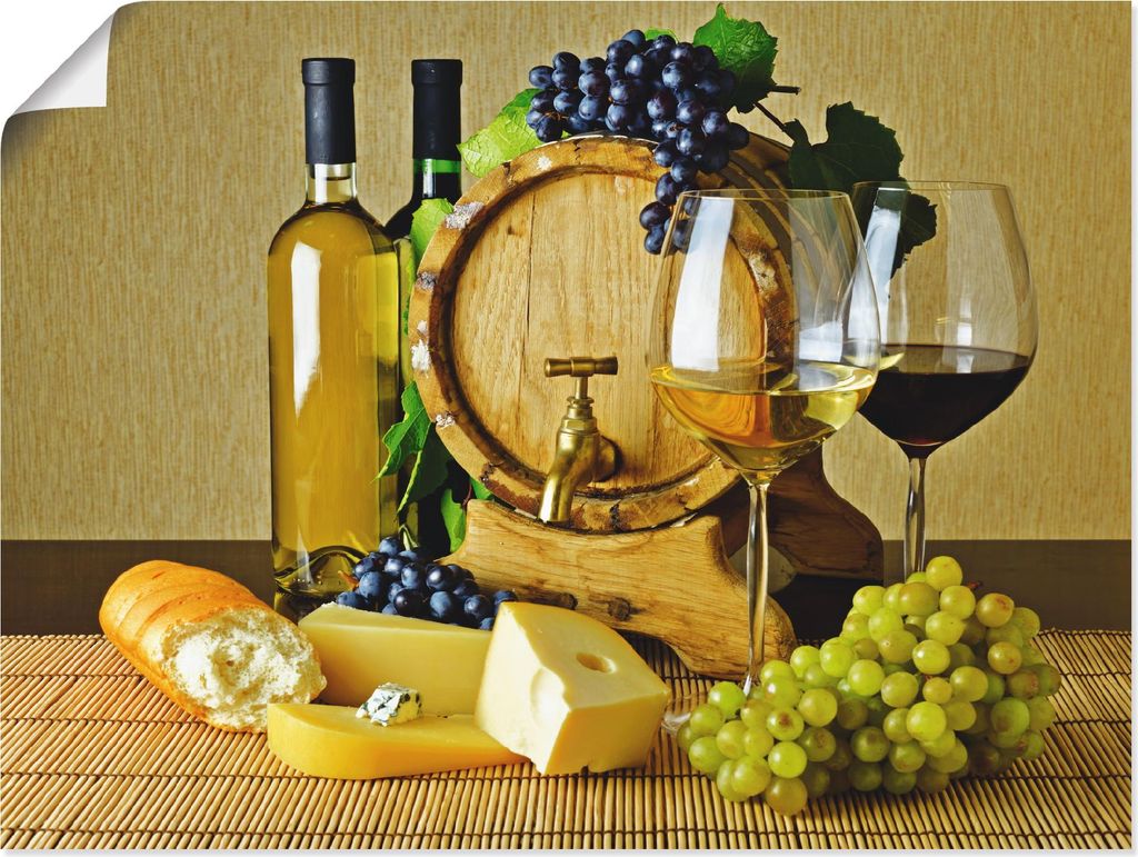 ARTland Poster Käse, Wein und Trauben Größe: 120x90 cm