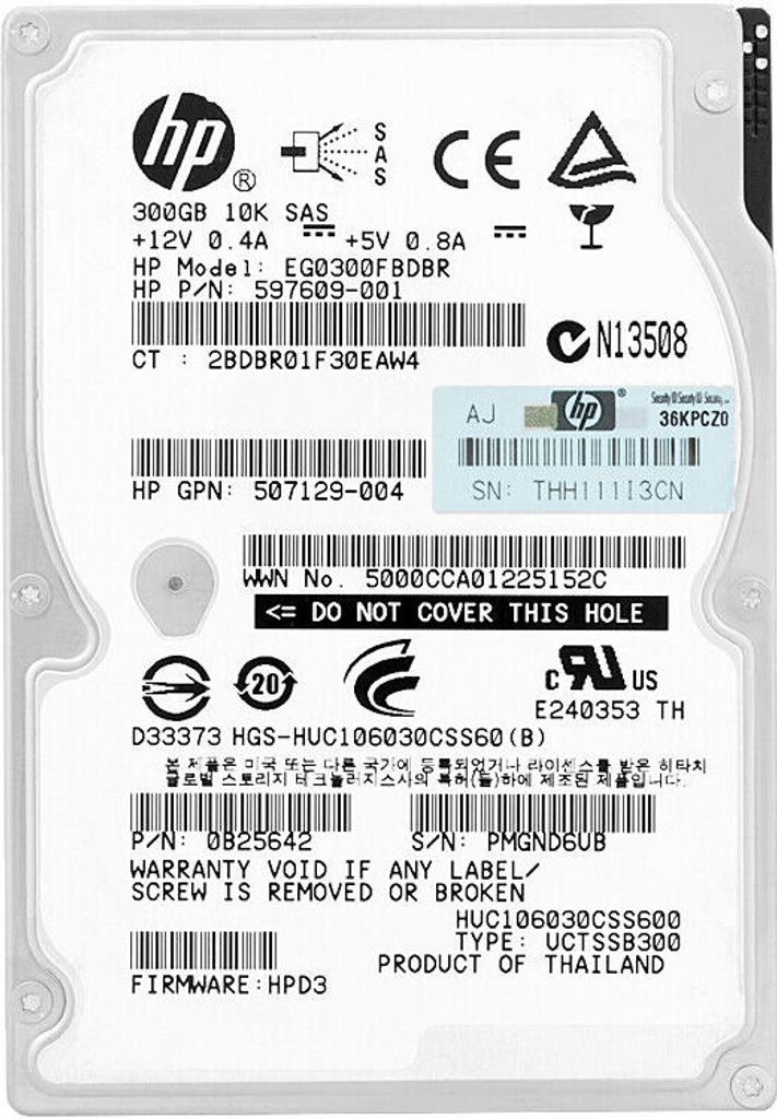 HP 300Gb EG0300FBDBR 16Mb Cache SAS 2,5" pollici 597609-001 Immagine del prodotto 