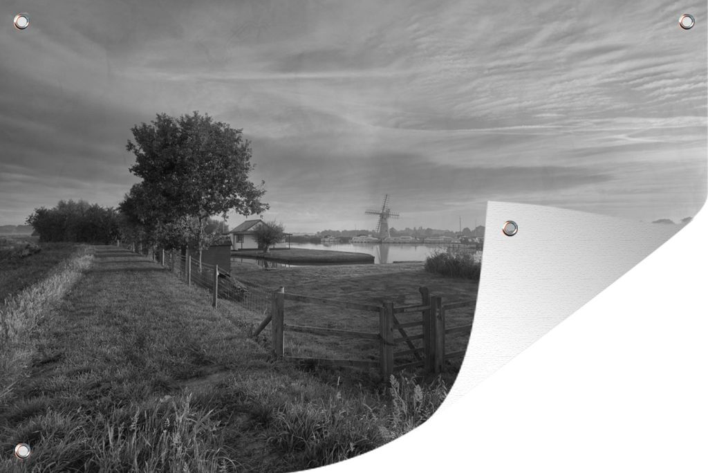MuchoWow 120x80 cm Outdoor-Poster Gartendeko Sichtschutz Garten Poster für den Garten Zäune, die die Landschaft des The Broads National Park u...