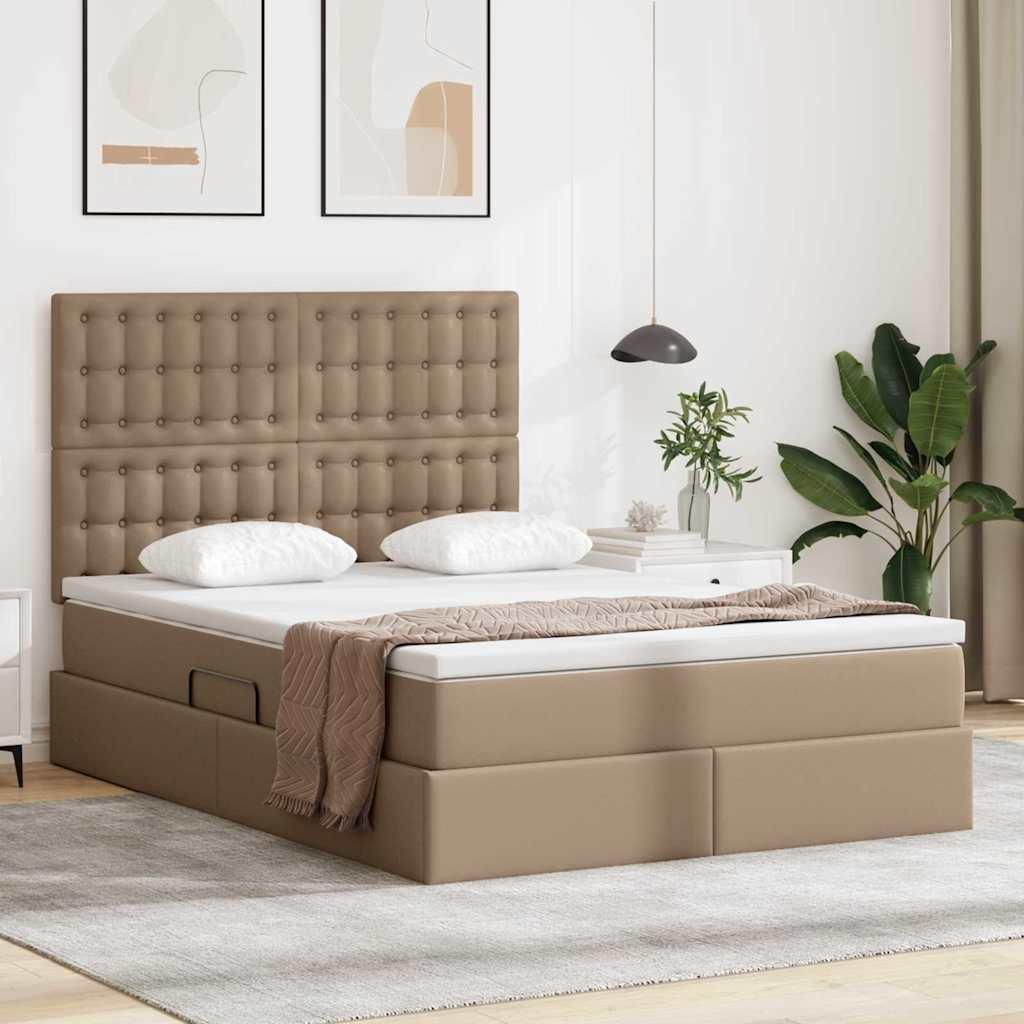 Maison Exclusive - Bett mit Stauraum und LED Cappuccino 140 x 200 cm Kunstleder