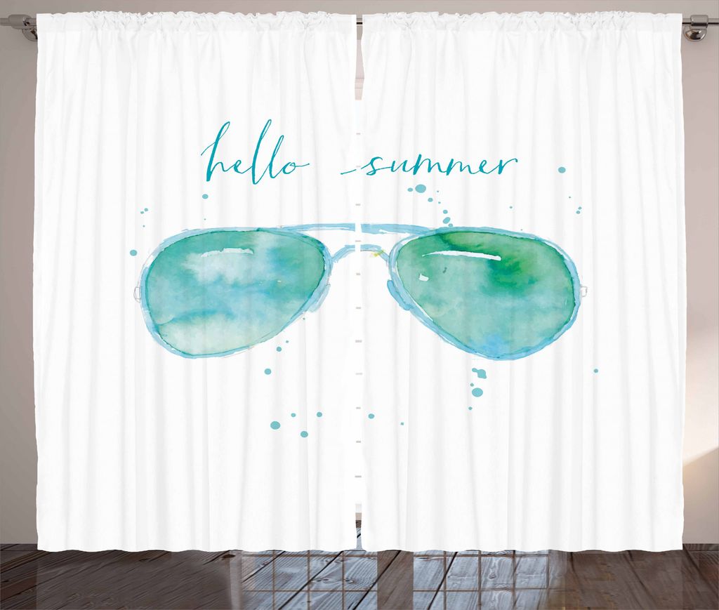 ABAKUHAUS Hallo Sommer Rustikaler Vorhang, Sonnenbrille Phrase, Wohnzimmer Universalband Gardinen mit Schlaufen und Haken, 280 x 175 cm, Sky Blue G...