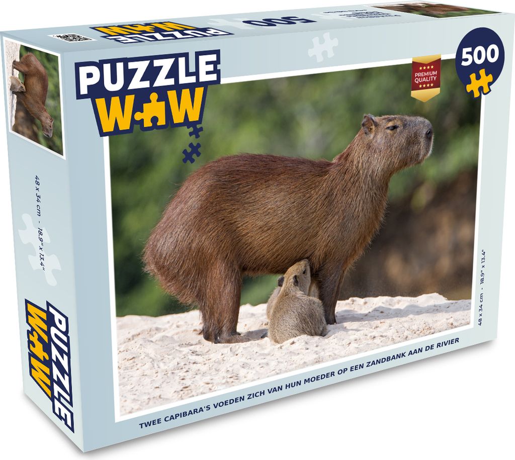 MuchoWow Puzzle 500 Teile Zwei Wasserschweine füttern von ihrer Mutter auf einer Sandbank am Fluss - 500 Teile - Kinder - Selberbauen - Puzzlesp...