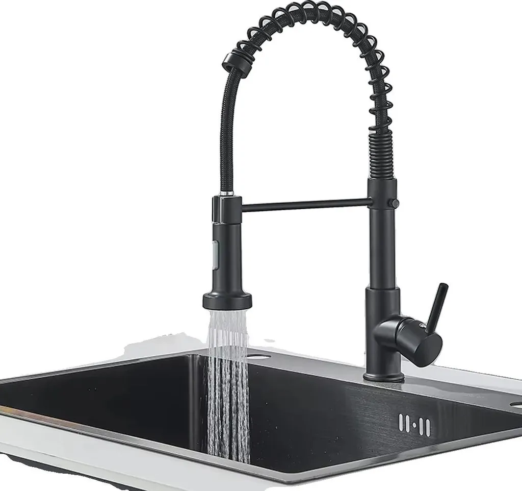 Miscelatore Cucina Parete Nero Opaco Estraibile - Design Contemporaneo C