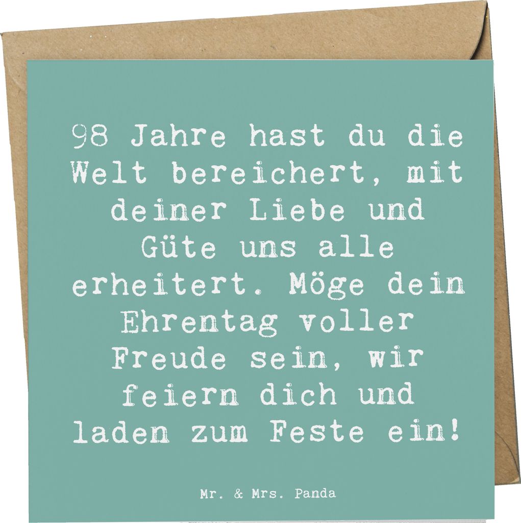 Mr. & Mrs. Panda Glückwunschkarte Spruch 98. Geburtstag - Meeresbrise - Geschenk, faltkarte, Geburtstagsspruch, anlasskarte, feiern, Klappkarte, d...