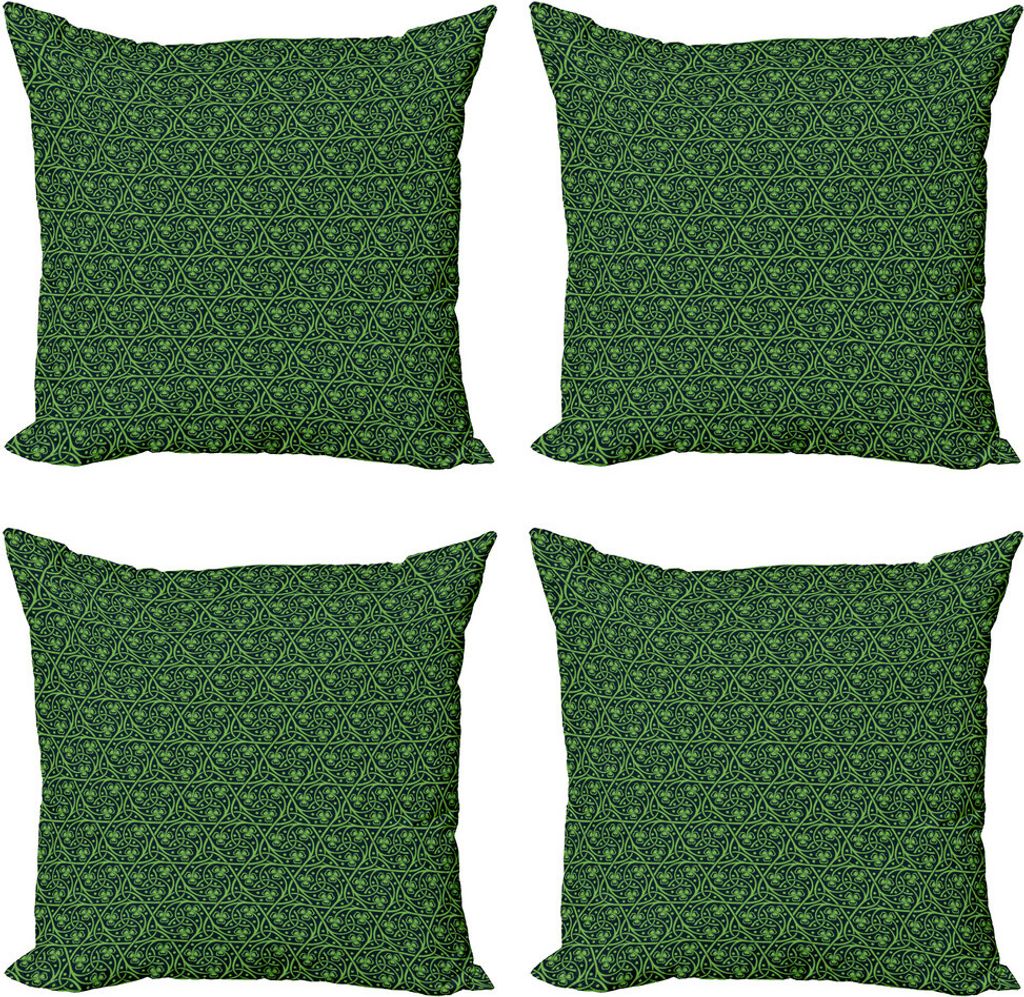 ABAKUHAUS irisch Kissenbezug Set (4 Stück), Komplizierte Clover Reisig, Moderner Doppelseitiger Digitaldruck, 45 cm x 45 cm, Schwarz Lime Green