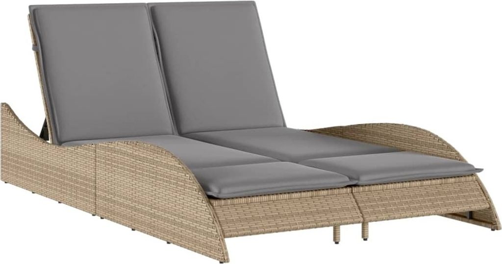 Sonnenliege mit Auflagen Beige 114x205x73 cm Poly Rattan