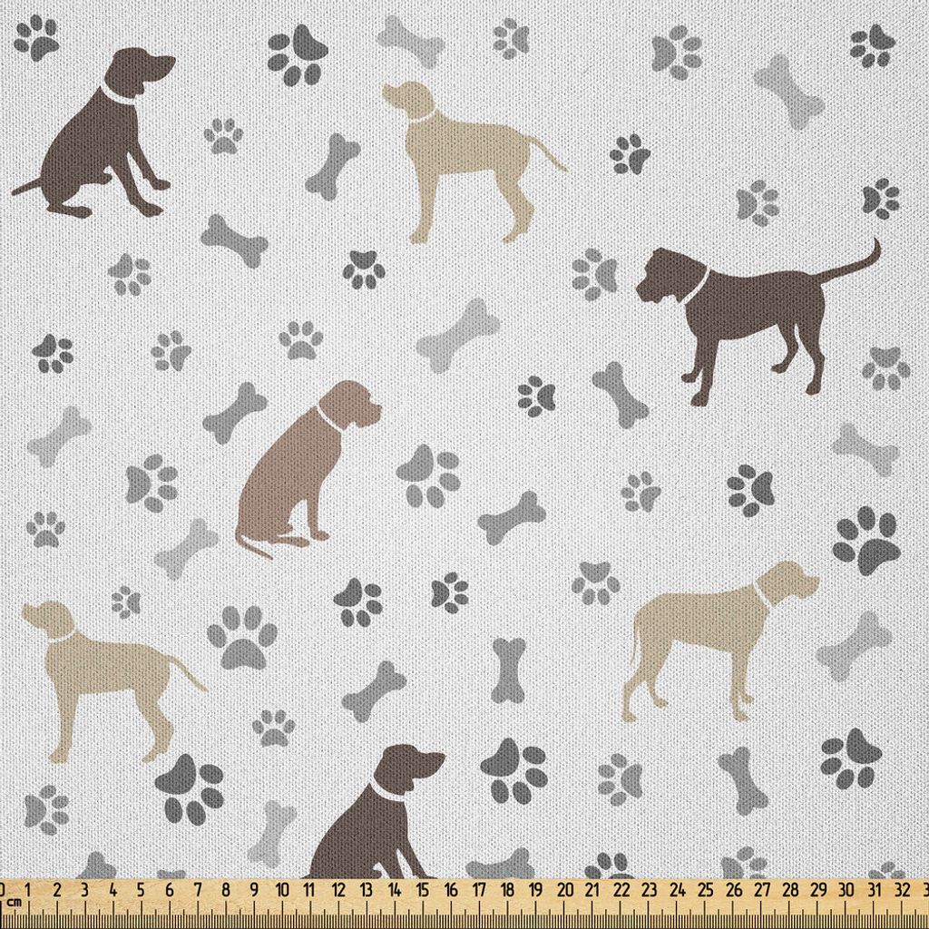 ABAKUHAUS Hundeliebhaber Microfaser Stoff als Meterware , Paw Print Knochen und Hunde Silhouetten American Foxhound Breed Spielerische Muster, 5 M ...