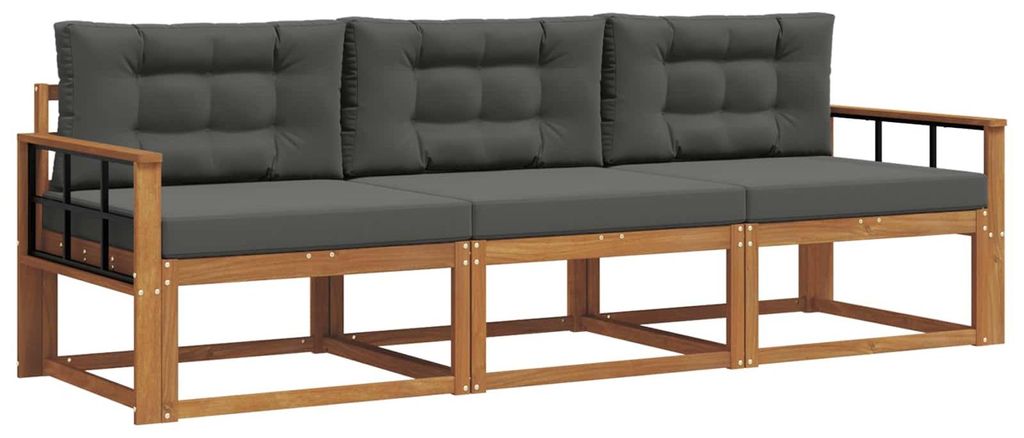 vidaXL Outdoor-Sofagarnitur mit Kissen 3 pcs Natur und Anthrazit