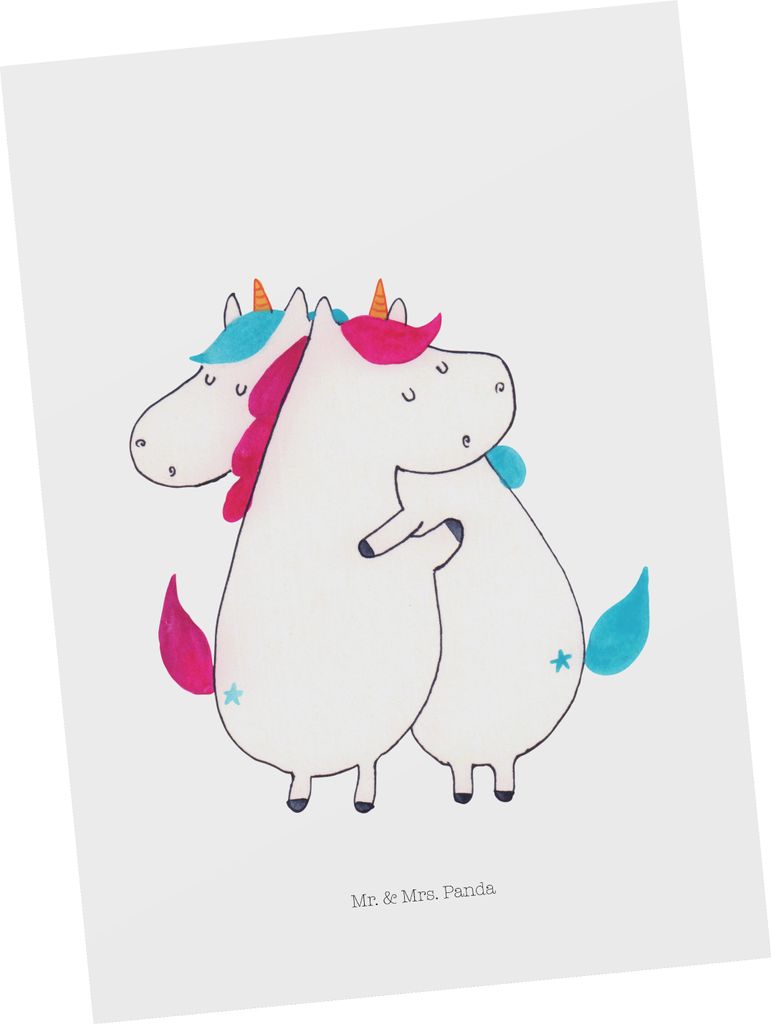 Mr. & Mrs. Panda Postkarte Einhörner Umarmen - Weiß - Geschenk, Sister, Grußkarte, Unicorn, Familie, Fotokarte, Postkarten, Liebe, Ansichtskarte...