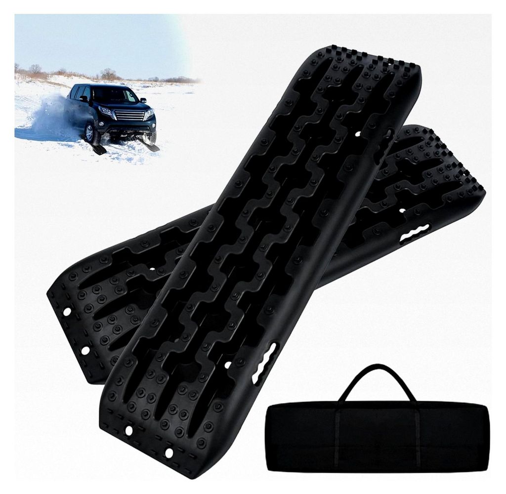 2 Stück Schwarze Anfahrhilfe Sandbleche Offroad Traktionsmatte Kunststoff